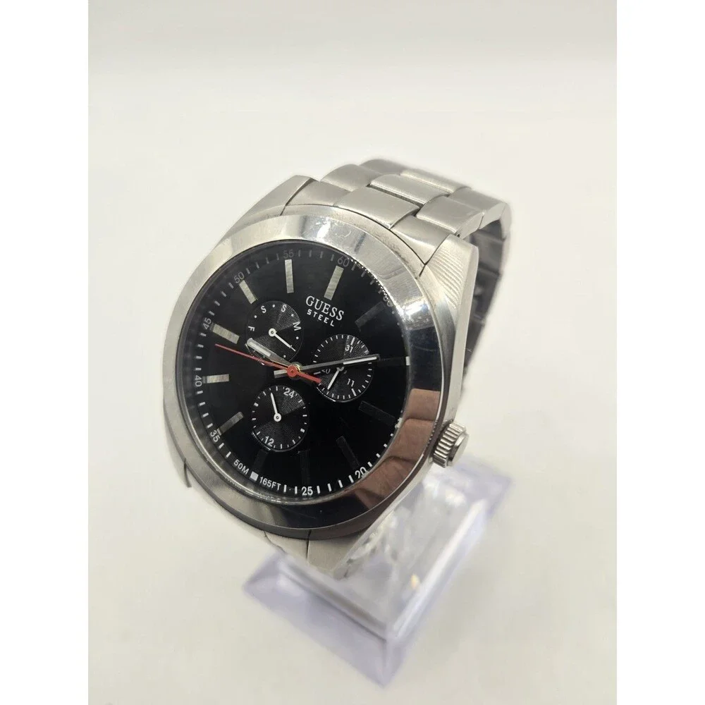 Guess Steel G10147G 43mm Stainless Steel Black Dial Men's Multifunction Watch.